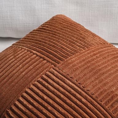 Fancy Homi 2 Packs Rust Boho Decorative Throw Pillow Covers 18x18 Inch for Couch Bed Sofa, Farmhouse Fall Home Decor, Soft Corss Corduroy Patchwork Textured Terracotta Accent Cushion Case 45x45 cm - Image 3