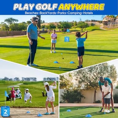 SUGFUT Backyard Golf Games Blue Portable 6 Hole Golf Course Play with Golf Flags Golf Yard Games for Adults, Kids, Family - Bucket Backyard Games, Outdoor Games, Bucket Games - Image 2