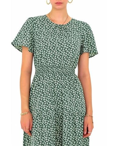 PRETTYGARDEN Women's Summer Casual Short Flutter Sleeve Round Neck Smocked Waist Tiered Boho Floral Flowy Maxi Dress(Leaves Green,XX-Large) - Image 5