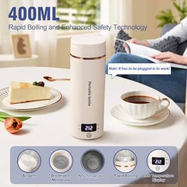Travel Electric Kettle Portable Mini Kettle,Small Hot Water Boiler with 4 Temperature Settings,304 Stainless Steel,Fast Boiling Water with Auto Shut-Off and Boil Dry Protection,400ml (Beige, 400ML) - Image 3