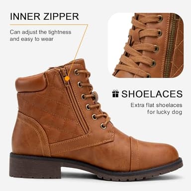 Vepose Women's Combat Ankle Boots, Comfortable Short Booties, 903 - Yellow Brown, Size 7 US - with Buckle Strap (CJY903 Yellow brown01 07) - Image 4