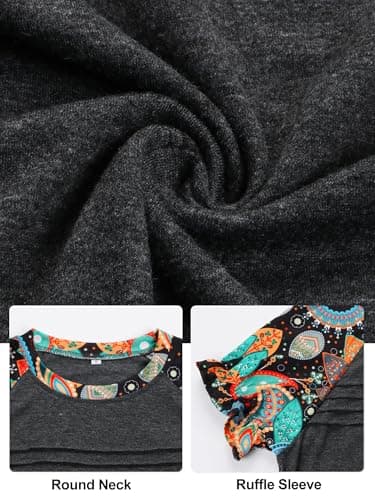 Chulianyouhuo Women's Ruffle Sleeve Tops Summer Crew Neck Casual Pleated Front Blouse Loose Fit Basic Tee Shirt(Grey M) - Image 5