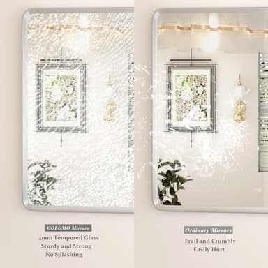 GOLOMO 40x30 Silver Bathroom Mirror, Silver Vanity Mirror for Wall, Rounded Rectangle Mirror with Beveled Border, Anti-Rust, Shatterproof (Horizontal/Vertical) - Image 4