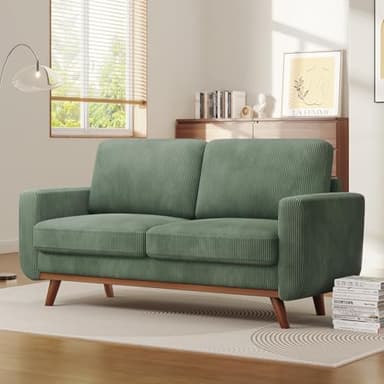 Vesgantti 68" Loveseat Sofa - Green, Comfy Corduroy with Spring Cushion, Solid Wood Frame, Modern Deep Seat, Bedroom & Living Room, Office Couch - Image 6