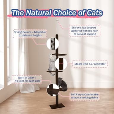 Max & Marlow Cat Tree Floor to Ceiling Cat Tower Height 95-108" Adjustable Kitten Tree Tall Climbing Tree with Carpet Scratching Post and Mat Cat Pole for Indoor Cats,Dark Brown - Image 4