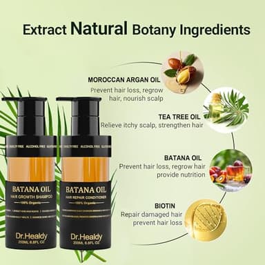 Dr. Healdy Batana Oil Shampoo and Conditioner Set - for Hair Growth,Thickening & Hydration,Sulfate Free - Fights Hair Loss & Clarifies Scalp -Root Activator Shampoo for Men (6.8 Fl Oz×2) - Image 2