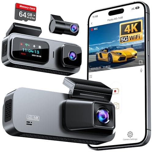 Anyski 3 Channel 4K Dash Cam Front and Rear Inside, Built-in 5G WiFi, 4K+1080P+1080P Dash Camera for Cars with 64GB Card, Dashcam with Loop Recording, G-Sensor, 24H Parking Monitor, Silver - Image 1