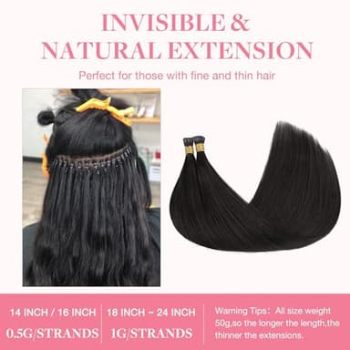 GOO GOO I Tip Hair Extensions Real Human Hair, 18inch 50g 50S, Cold Fusion I Tip Hair Extensions, Invisible Remy Hair Extensions, 1B Natural black - Image 3
