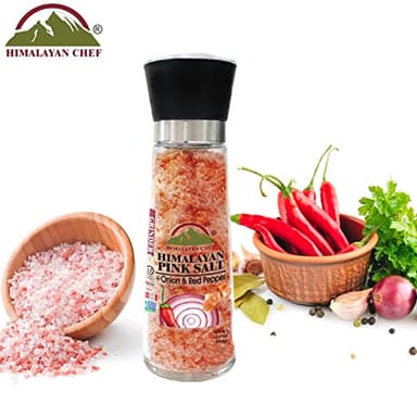 Himalayan Chef Pink Salt with Roasted Onion & Red Crushed Pepper, Tall Glass Grinder, 10.58 Oz - Image 3