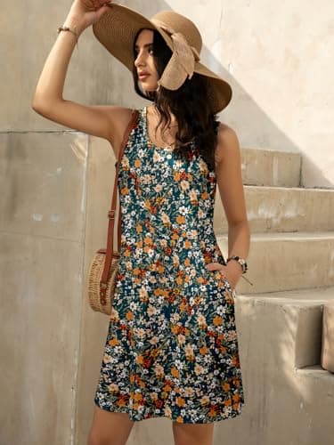 LUXVEER Womens Summer Hawaiian Dresses 2025 Floral Printed Casual Loose Boho Dress Scoopneck Sleeveless Sundresses Beach Vacation Swimsuit Coverup - Image 6