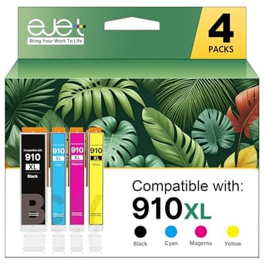 ejet 910XL Ink Cartridges for HP 910 Ink Replacement for HP 910XL Ink Cartridges Combo Pack HP910XL/910 Multipack XL Color Use with Officejet Pro 8020 8010 8015 Printers, Black and Color,4 Pack - Image 1