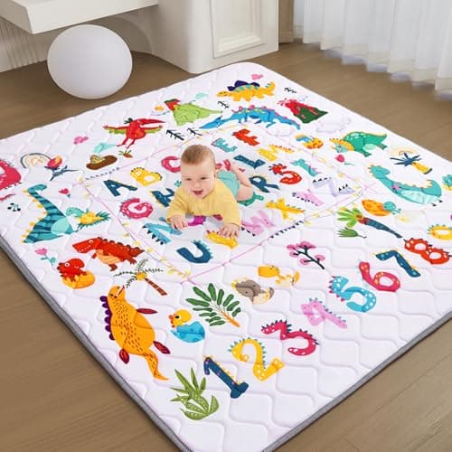 TreeBud Baby Play Mat - Thicken 71x59 Inch Soft Foam Crawling Mat for Playpen & Floor, Non-Slip Waterproof Playmats for Infants & Toddlers, Portable Foldable & Machine Washable, Dinosaur & Letters - Image 1