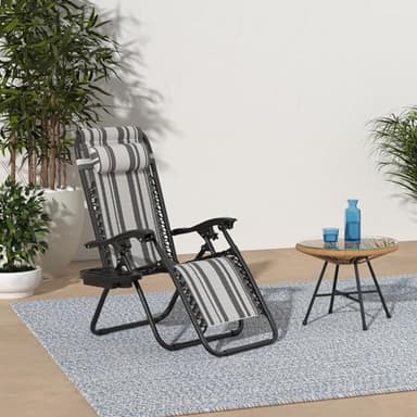 Best Choice Products Set of 2 Adjustable Steel Mesh Zero Gravity Lounge Chair Recliners w/Pillows and Cup Holder Trays - Gray Stripes - Image 2