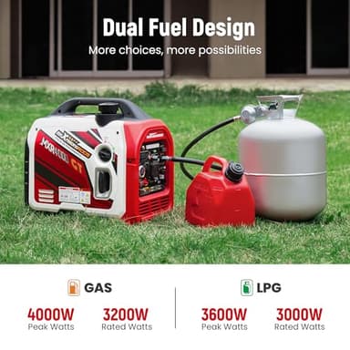 maXpeedingrods 4000 Watt Dual Fuel Inverter Generator with Bluetooth® Control Start and Display, RV Ready, Electric Start, Quiet for Outdoor Camping, Home Backup, Garden，PGMA Compliant - Image 3