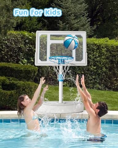 Pool Basketball Hoop Poolside, Stainless Steel Adjustable Swimming Pool Basketball Goal with 32 Inch Shatterproof Backboard, Poolside Water Basketball Hoop, 2 Balls & Pump Included - Image 6