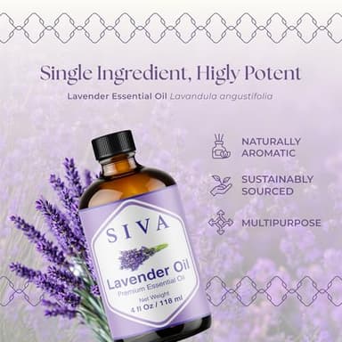 SIVA Lavender Essential Oil - 4 Fl Oz – Natural Lavender Oil - for Diffuser, Face, Skin Care, Aromatherapy, Hair Care, Scalp and Body Massage - with Dropper - Image 3