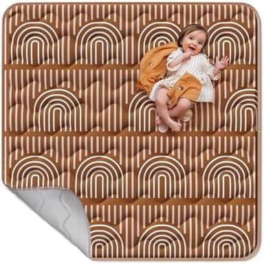 Mallify Soft Thicker Baby Mat for Floor 50"x50", Non-Slip Baby Play Mat, Easy to Clean 50x50 Playpen Mat, Portable Playmat, Crawling Mat for Infants, Babies, Toddlers, Activity Mat, Rainbow, Brown - Image 3