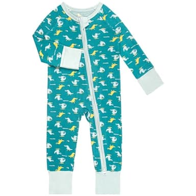Gaiibbt Infant Boy Pajamas, Rayon of Bamboo Rompers 2 Way Zipper Long Sleeve Footless (Crocodile) 0-3 Months - Image 2
