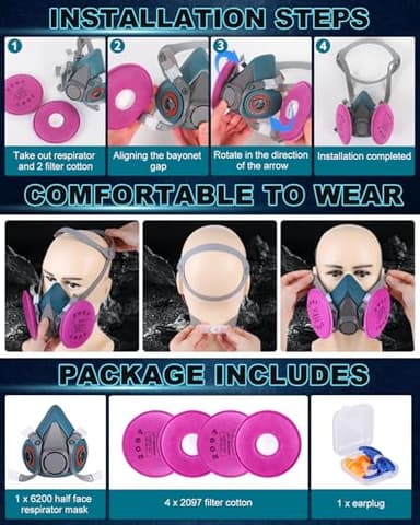 HCHONGY Gas Respirator Mask with 2097 Filters, Paint Mask Respirator - Reusable Half Face Gas Mask for Particles, Lead Paint & Asbestos, Organic Vapor, Chemical, Pollen, Dust, Fume, Epoxy Resin - Image 5