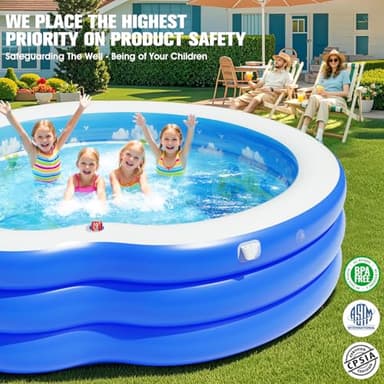 2025 Upgraded Inflatable Pool with Canopy, Inflatable Family Lounge Pool, Round Blow Up Pool for Adult with Bench & Backrest, Swim Center Easy Backyard Pools for Kids & Adults, 90"x90"x80", Blue - Image 4