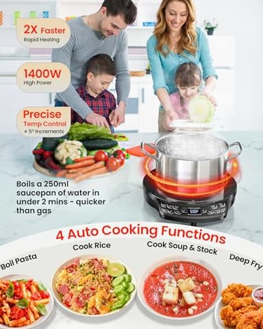 Nuwave Portable Induction Cooktop Diamond with Probe, Advanced Countertop Burner, 91 Temps from 100°F to 500°F, 12”Shatter-Proof Ceramic Glass & 6.5”Heating Coil, Ideal for RV Camp,Small Apt,Travel - Image 4