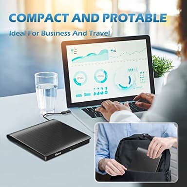 External DVD Drive USB 3.0 Type-C CD Burner Portable CD +/-RW Drive DVD Player for ROM Rewriter Burner Compatible with Laptop Desktop PC Windows MacBook Linux Mac OS - Image 7