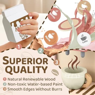 Airlab Kids Coffee Playset Toy Coffee Maker Set for Toddler Wooden Kitchen Accessories Pretend Play for Girls Boys Ages Birthday Gifts Pink - Image 3