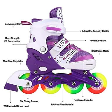 Kids Adjustable Flashing Inline Skates for Boys Girls and Adults with Full Light Up Wheels, Outdoor Roller Skates for Kids Beginner Ages 6-8-12-14, Men and Women - Image 2