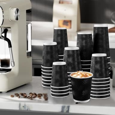 Lamosi 12 oz Disposable Coffee Cups - 120 Pack, Insulated Corrugated Paper Cups 12 oz, Kraft Ripple Wall Cups for Hot Beverage or Cold Drinks Office/Home/Party/Travel/Cafe (Black) - Image 2
