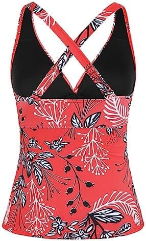 Hilor Women's Underwire Tankini Top Tummy Control Bathing Suits Sexy V Neck Crossover Swim Top Only - Image 5