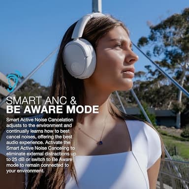 JLab JBuds Lux ANC Wireless Headphones, Cloud White, Hybrid Active Noise Cancelling, Customizable Sound, Spatial Audio Compatible, Premium Over-Ear Bluetooth Headset - Image 3