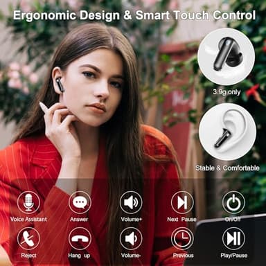 Wireless Earbuds, Bluetooth 5.4 Headphones with 4 ENC Noise Cancelling Mic, 45Hrs Playtime in Ear Earbuds HiFi Stereo Deep Bass, Bluetooth Earphones IP7 Waterproof, Wireless Headphones for Android iOS - Image 7