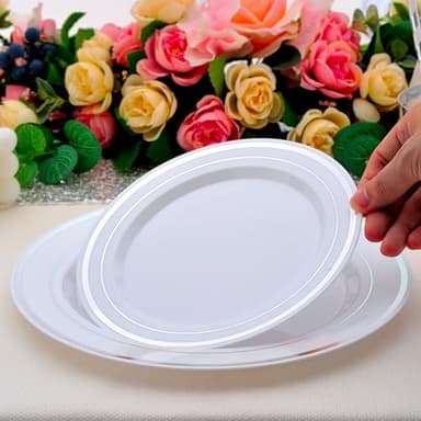 ISFANGCO 700 PCS Silver Plastic Dinnerware for 100 Guests, Silver Disposable Plate for Party Wedding with 100 Dinner Plates, 100 Dessert Plates, 100 Silverware Set, 100 Cups, 100 Napkins - Image 6