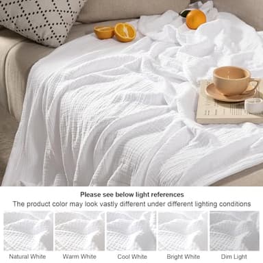 PHF 100% Cotton Muslin Blanket King Size 108"x90", 4-Layer Lightweight Gauze Throw, Breathable Cloud-Soft Minimalist Blanket for Bed, Couch, Camping & Baby, White, Ideal Gift - Image 7