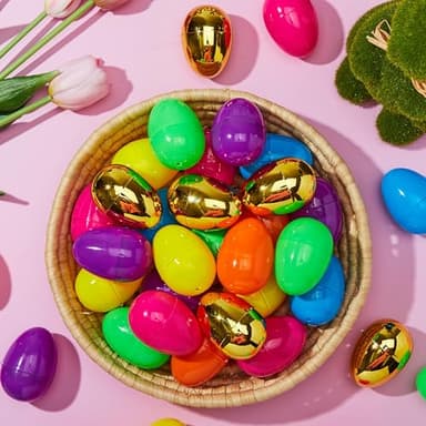 JOYIN 200PCS Easter Eggs, Empty 2.3" 194PCS Colorful with 6PCS Golden Eggs Bulk Plastic Fillable for Easter Hunt Party Favor Basket Stuffers Filler Classroom Prize Supplies Decor - Image 7