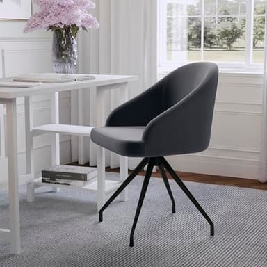 Martha Stewart Sora Stationary Swivel Task Chair with Sloped Arms for Home Office in Gray Velvet with Oil Rubbed Bronze Frame - Image 2