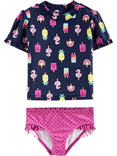 Simple Joys by Carter's Girls' 2-Piece Assorted Rashguard Sets, Navy Popsicles/Pink Dots, 5T - Image 1