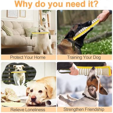 ToLanbbt Dog Tug Toy Bite Jute Pillow Pull Toy with 2 Strong Handles Perfect for Tug of War, Puppy Interactive Play, Tear Resistant Bite Training for Small Medium Large Dogs (Yellow-Bright Line) - Image 6