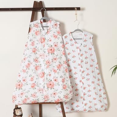 PHF 100% Muslin Cotton Baby Sleep Sacks, 12-18 Months Sleep Sack with 2-Way Zipper, 2 Pack Cooling 0.5 TOG Breathable Large Size Sleeveless Baby Wearable Blanket for Baby Girl, Floral - Image 8