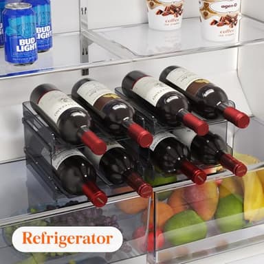 Lifewit Plastic Stackable Wine Rack for refrigerator, Cabinet, Countertop,Wine Bottle Holder, Water Bottle Organizer for Fridge, Pantry, Black, Hold 4 Bottles - Image 5