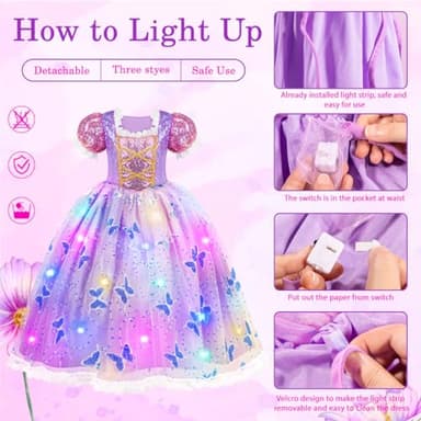 Meland Princess Dresses for Girls - Light Up Princess Costume for Little Girls, Halloween Costumes for Toddler Age 3-10, Birthday Gift for Girl (5-6 Years) - Image 4