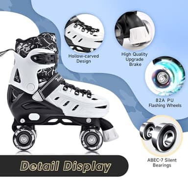 Kuxuan Skates Roller Skates for Girls and Boys Kids, 4 Sizes Adjustable Fun Kids Toddler Rollerskates with Light up Wheels for Teens Women Indoor Outdoor - Image 4