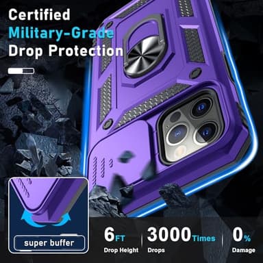 Janmitta Case for iPhone 16e Phone Cover Built in Slide Camera Lens Cover+Screen Protector,Heavy Duty Shockproof Full Body PhoneCase with Finger Ring Holder Kickstand,2025 Purple - Image 5