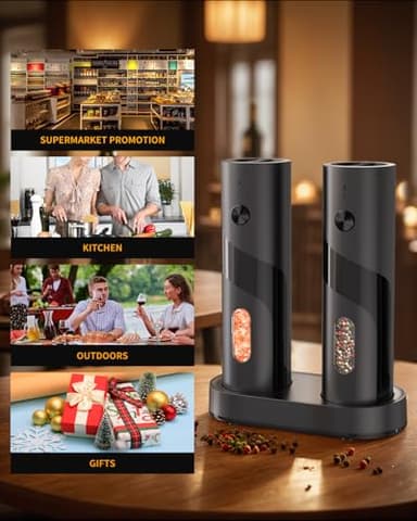 CIRCLE JOY Electric Rechargeable Salt and Pepper Grinder Set Top-Refill Automatic Pepper Mill Grinder with Charging Base, Adjustable Coarseness, Easy Filling Larger Capacity with Led for Home Kitchen - Image 8