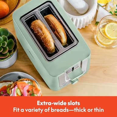 BELLA 2 Slice Toaster with Auto Shut Off - Extra Wide Slots & Removable Crumb Tray and Cancel, Defrost & Reheat Function - Toast Bread, Bagel & Waffle, Sage - Image 3