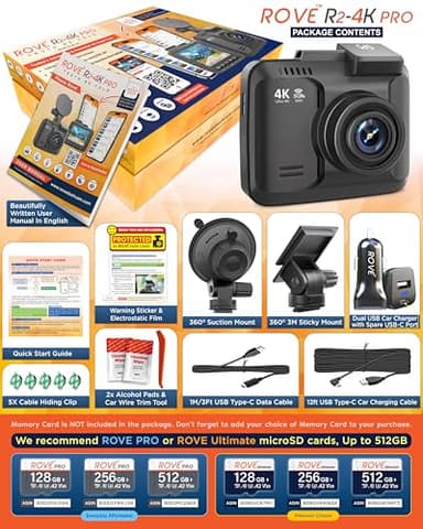ROVE R2-4K PRO Dash Cam, Built-in GPS, 5G WiFi Dash Camera for Cars, 2160P UHD 30fps Dashcam with APP, 2.4" IPS Screen, Night Vision, WDR, 150° Wide Angle, 24-Hr Parking Mode, Supports 512GB Max - Image 6