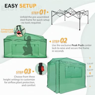 EAGLE PEAK Instant Pop-up Greenhouse, Indoor Outdoor Plant Gardening Green House, Roll-Up Zipper Doors and Side Windows, Walk in 8x6 ft, PE Cover, Green/Clear - Image 4