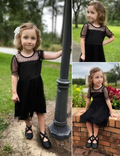 Arshiner Toddler Girls Tulle Summer Puff Sleeve Baby Girls Tutu Princess Party Casual Dress 4-5 Year Black - Image 7