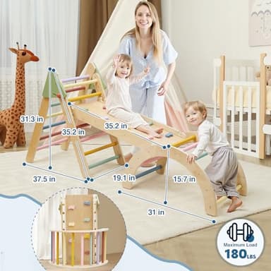 Pikler Triangle Set 7 in 1 Wooden Climbing Toys for Toddlers 1-3 Inside Baby Climbing Gym Montessori Foldable Climbing Set Baby Jungle Gym Indoor Philosophy Climber with Arch & Ramp & Ladder Climber - Image 2