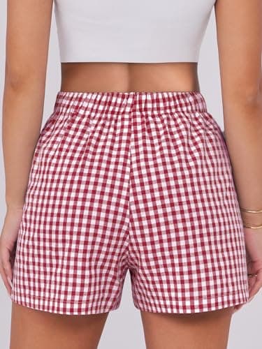 ANRABESS Boxer Shorts for Women Gingham Pajama 2025 Summer Casual Lounge Sleep Plaid Shorts Y2K Beach Bottoms Red White Plaid X-Large - Image 4